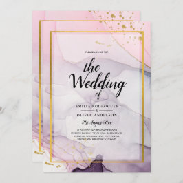 Convite de casamento de TINTA Dourada, cor-de-rosa