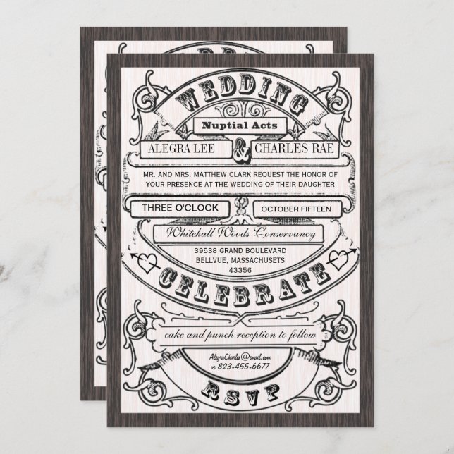 Convite de casamento de Tíquete de Tipografia Mode (Frente/Verso)