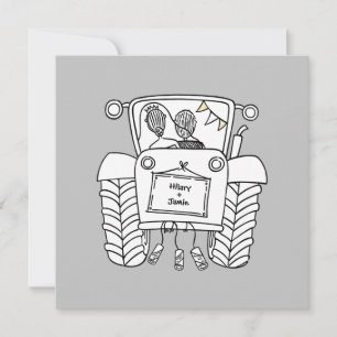 Convite de casamento de trator personalizado para