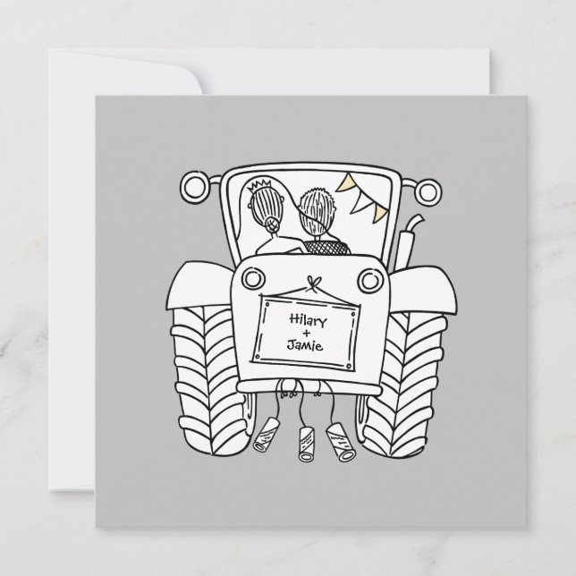 Convite de casamento de trator personalizado para  (Frente)