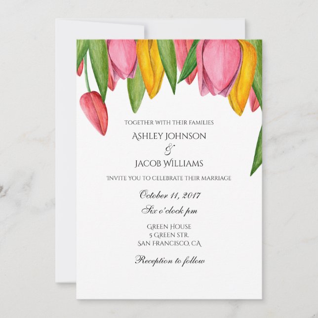 Convite de casamento de Tulipas. Convites florais  (Frente)