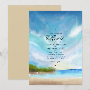 Convite de Casamento de Verão com Aquarela na Prai