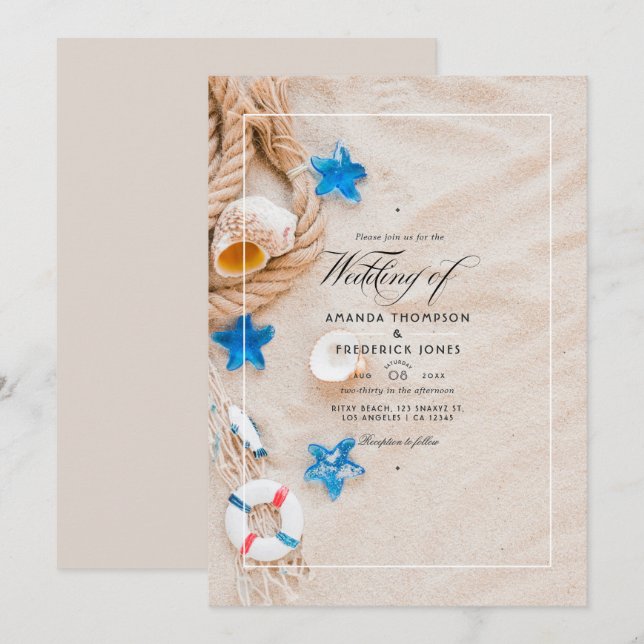 Convite de Casamento de Verão Fresco na Praia (Frente/Verso)