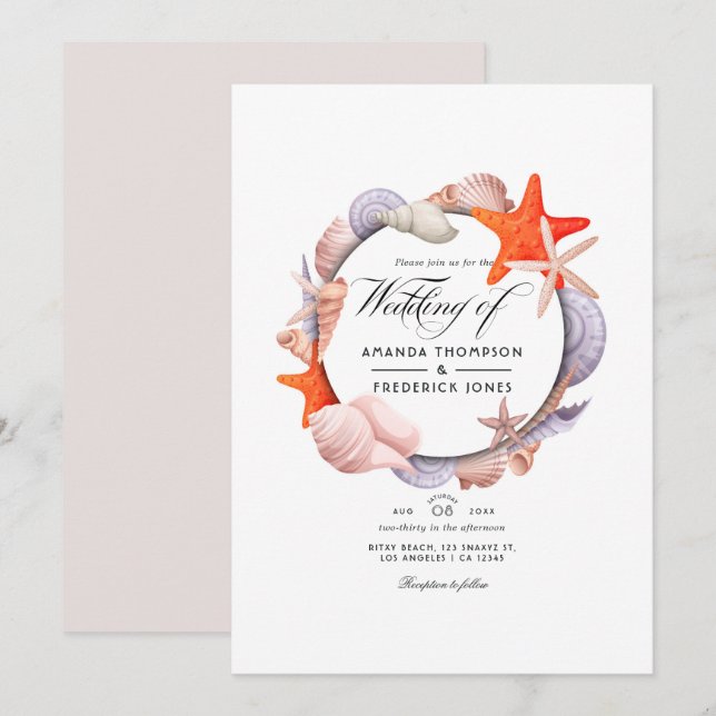 Convite de Casamento de Verão na Praia (Frente/Verso)