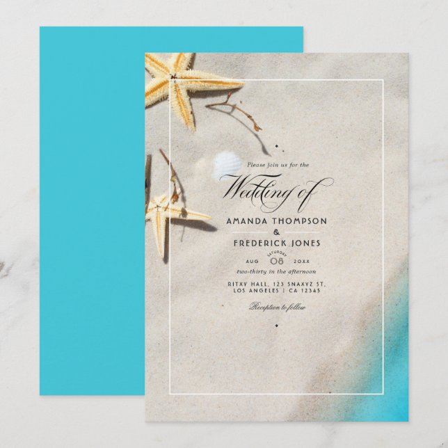 Convite de Casamento de Verão na Praia (Frente/Verso)