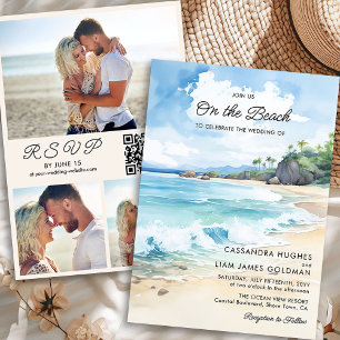 Convite de Casamento de Verão na Praia com Foto em