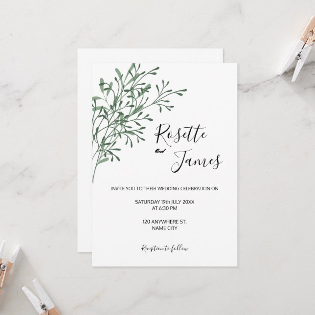 Convite de casamento de verde simples e moderno el (Frente/Verso In Situ)