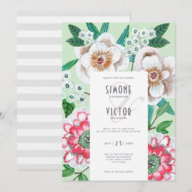 Convite de Casamento de Verduras Florais para Impr (Frente/Verso)