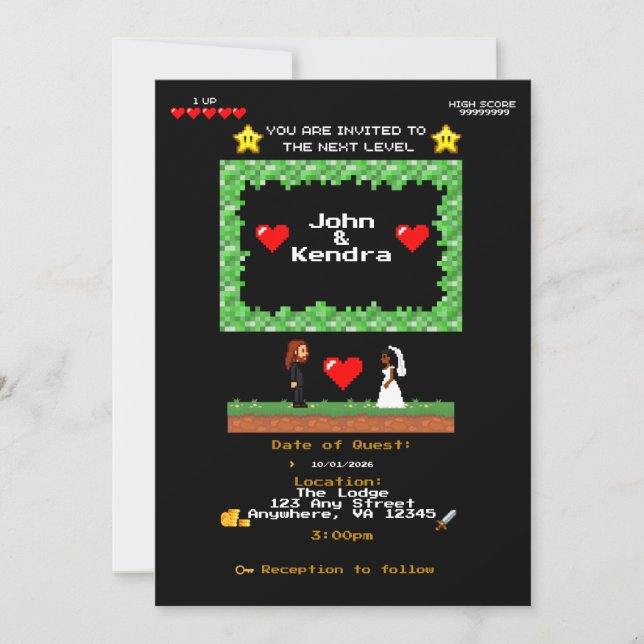 Convite de Casamento de Videogame de Arcade Retrô (Frente)