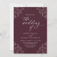 Convite de Casamento de Vinho Borgonha Vintage Ele