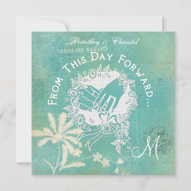 Convite de casamento De Vintage Aqua Deste Dia (Frente)
