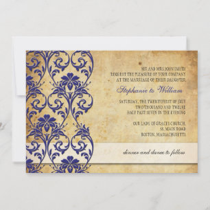 Convite De Casamento De Vintage Royal Blue Floral