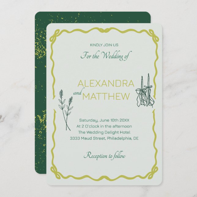 Convite de Casamento de Whimsical Squiggle com Arc (Frente/Verso)