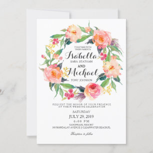Convite De Casamento De Wreath Floral Chic Waterco