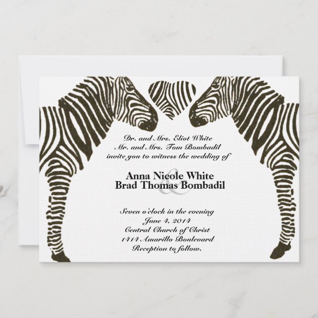 Convite De Casamento De Zebra Amor (Frente)
