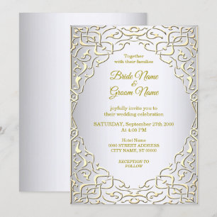 Convite de Casamento Decorativo Prata Dourado Eleg