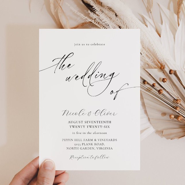 Convite de Casamento Delicado Preto e Branco (Anouk Collection Black and White Delicate Wedding Invitation)