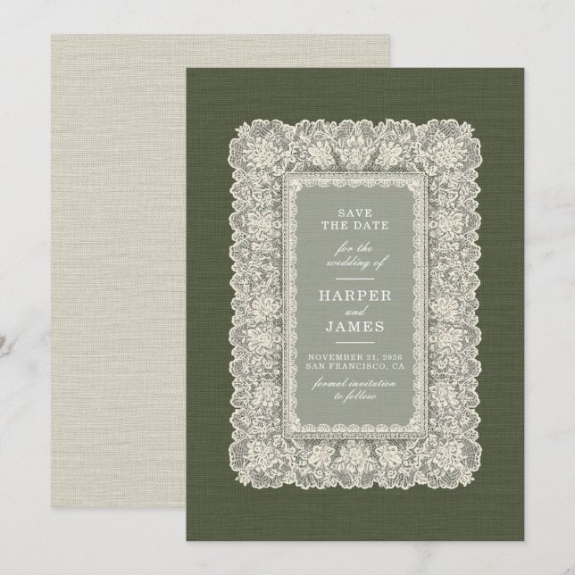 Convite de casamento Delicate Lace Save the Date (Frente/Verso)