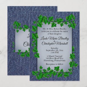 Convite De Casamento Denim Vines 4,5" x 6,25"