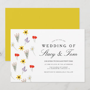 Convite de Casamento Desenhado à Mão com Flores Si