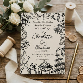 Convite de Casamento Desenhado à Mão e Caprichoso