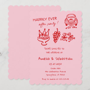 Convite de Casamento Desenho à Mão Rosa Caprichoso