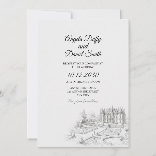 Convite de Casamento Desenho do Castelo de Edimbur (Frente)