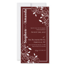 Convite de Casamento Desenho Floral Rosa Borgonha