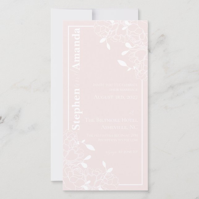 Convite de Casamento Desenho Floral Rosa Borgonha (Frente)