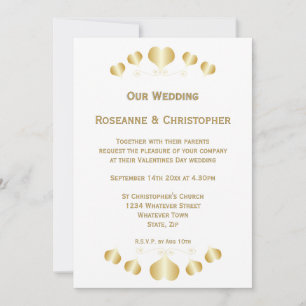 Convite de Casamento Design Corações Dourados