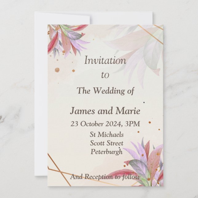 Convite de casamento deslumbrante, folhas outonais (Frente)