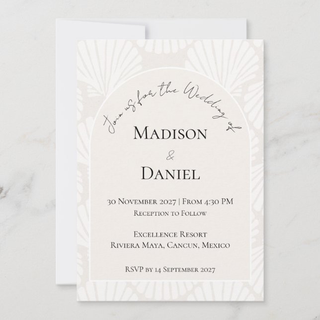 Convite de Casamento Destino com Concha Neutra (Frente)