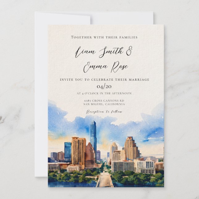Convite de Casamento Destino com Silhueta de AUSTI (Frente)