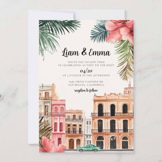 Convite de casamento destino Cuba Havana casamento (Frente)
