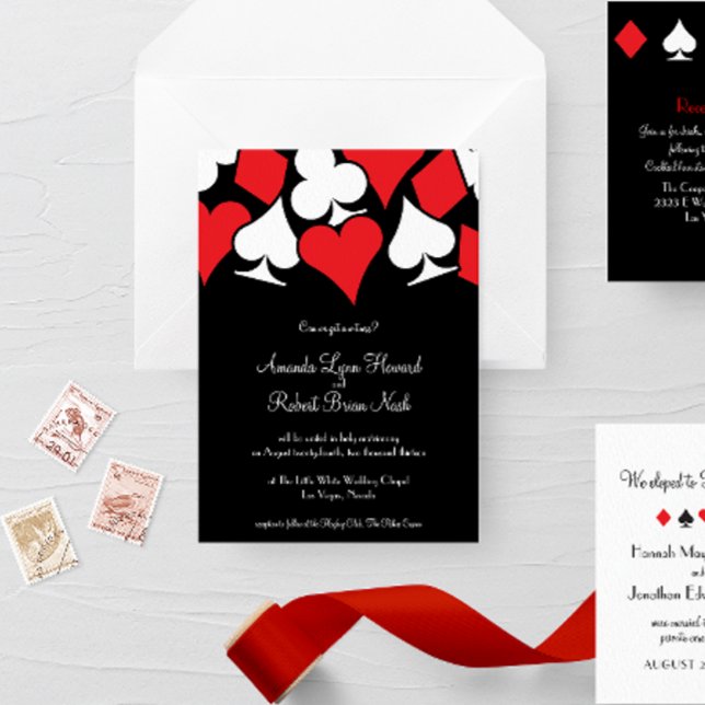 Convite de Casamento Destino Las Vegas (red white and black card suits themed Las Vegas wedding suite invitation)