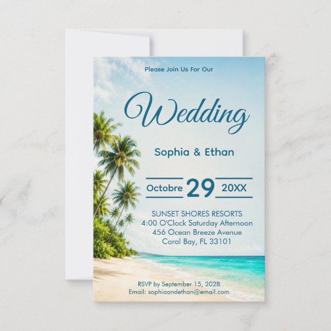 Convite de Casamento Destino Paraíso Oceânico (Frente)