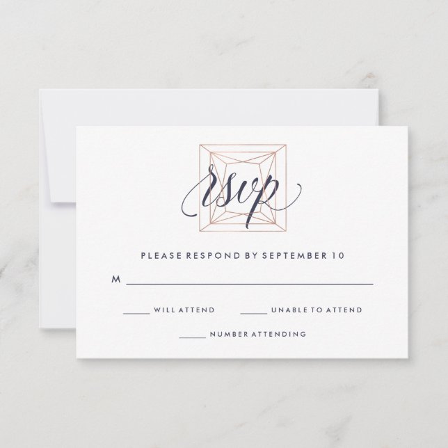 Convite de Casamento Diamante Geométrico Texto Azu (Frente)