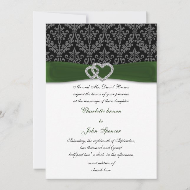 convite de casamento diamante verde damask (Frente)