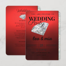 Convite de Casamento Diamante Vermelho Moderno par