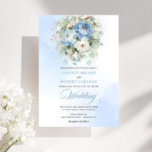 Convite de Casamento Digital Floral Azul Poeira Ch