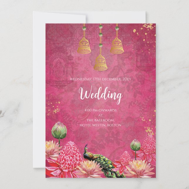 Convite de casamento Digital Peacock casamento ind (Frente)