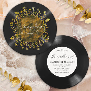 Convite de Casamento Disco de Vinil Flores Selvage