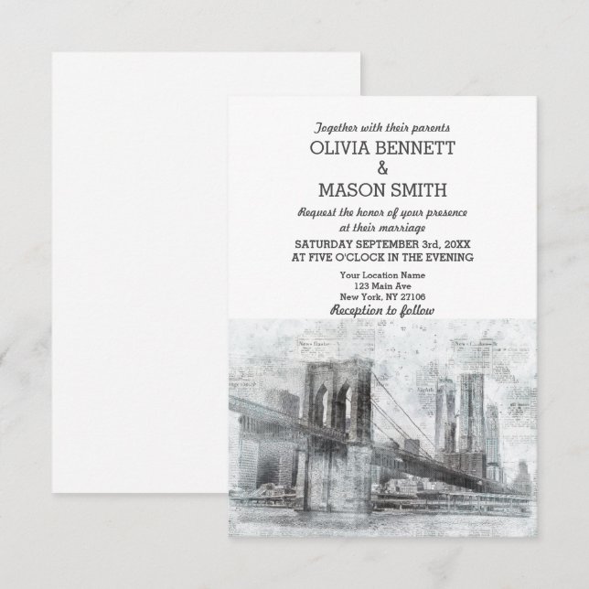 Convite de casamento do Brooklyn no Skyline Nova I (Frente/Verso)