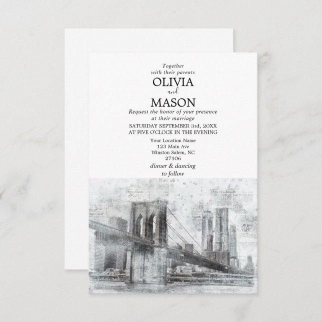 Convite de Casamento do Brooklyn no Skyline Nova I (Frente/Verso)