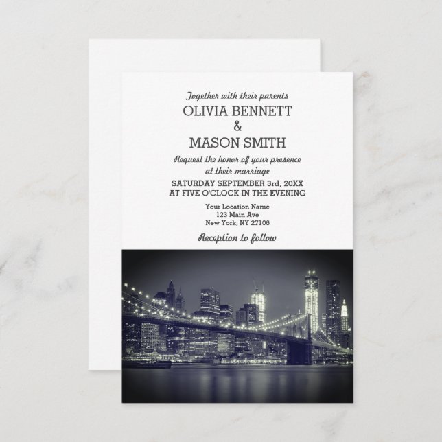 Convite de casamento do Brooklyn no Skyline Nova I (Frente/Verso)