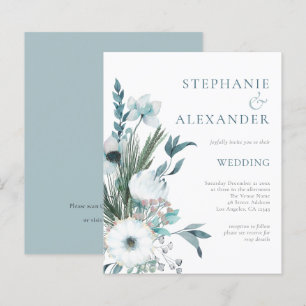 Convite de casamento do Código QR Teal de Florais 