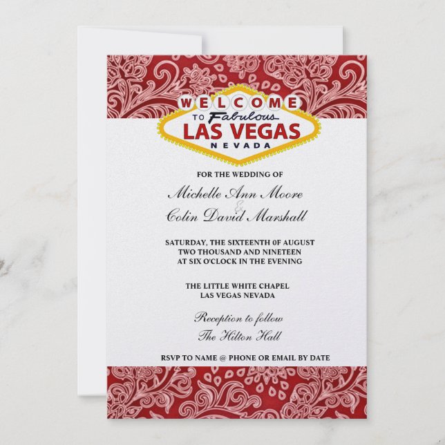 Convite de casamento do Damask Floral Las Vegas Ve (Frente)