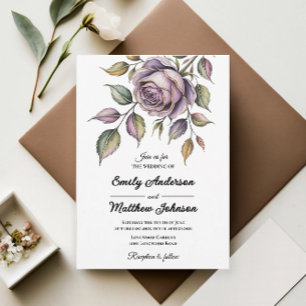 Convite de Casamento do Designer Rosa Roxo do ouro