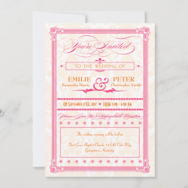 Convite de casamento do estilo Poster cor-de-rosa  (Frente)