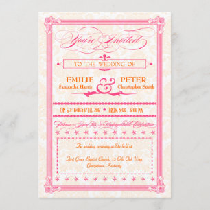 Convite de casamento do estilo Poster cor-de-rosa 